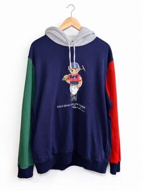 Polo by Ralph Lauren Men’s Navy Polo Bear Colorblock Hoodie